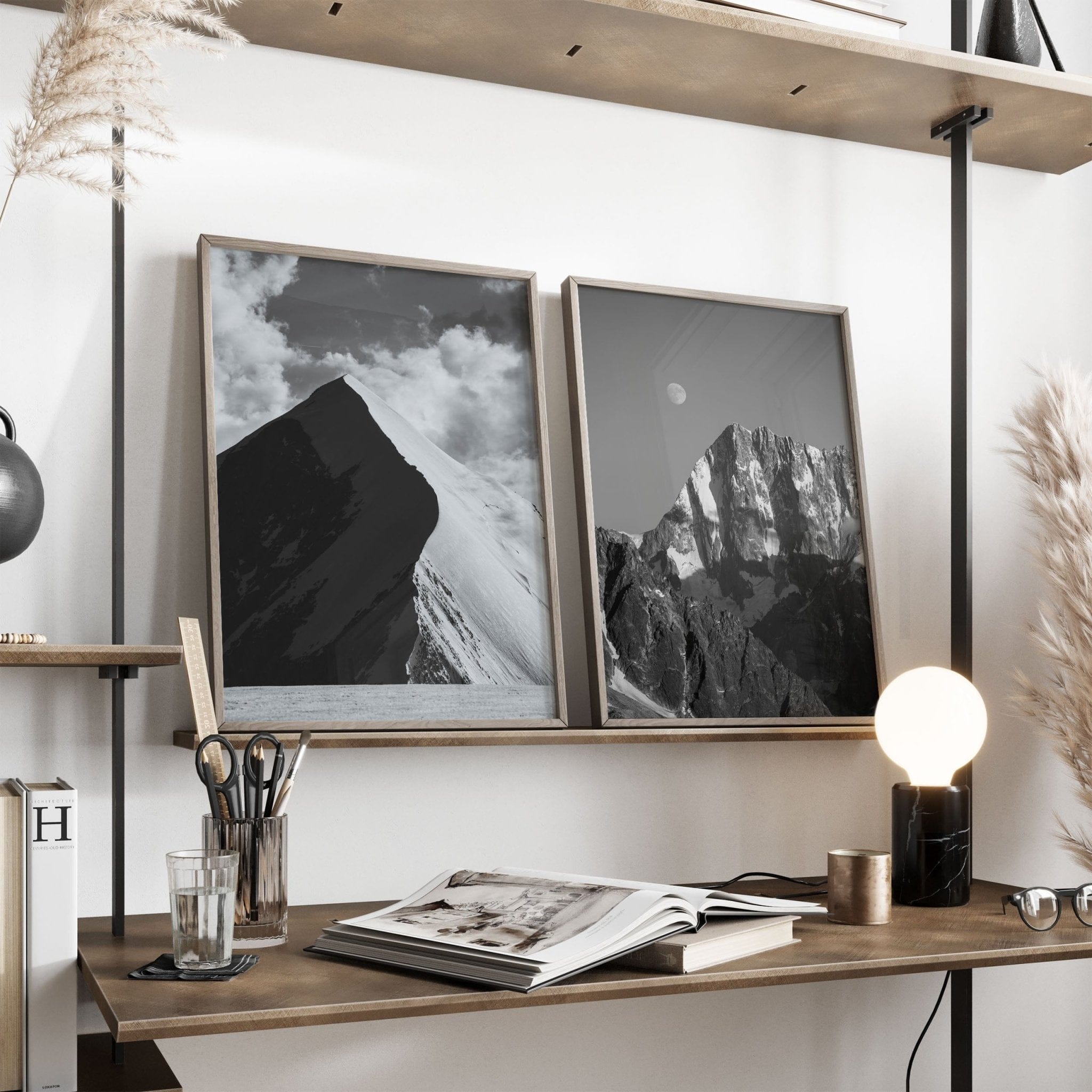 Aiguille de Bionnassay, Grandes Jorasses  – Chamonix, France (Set of 2 – black & white) Chamonix Prints Set of 2