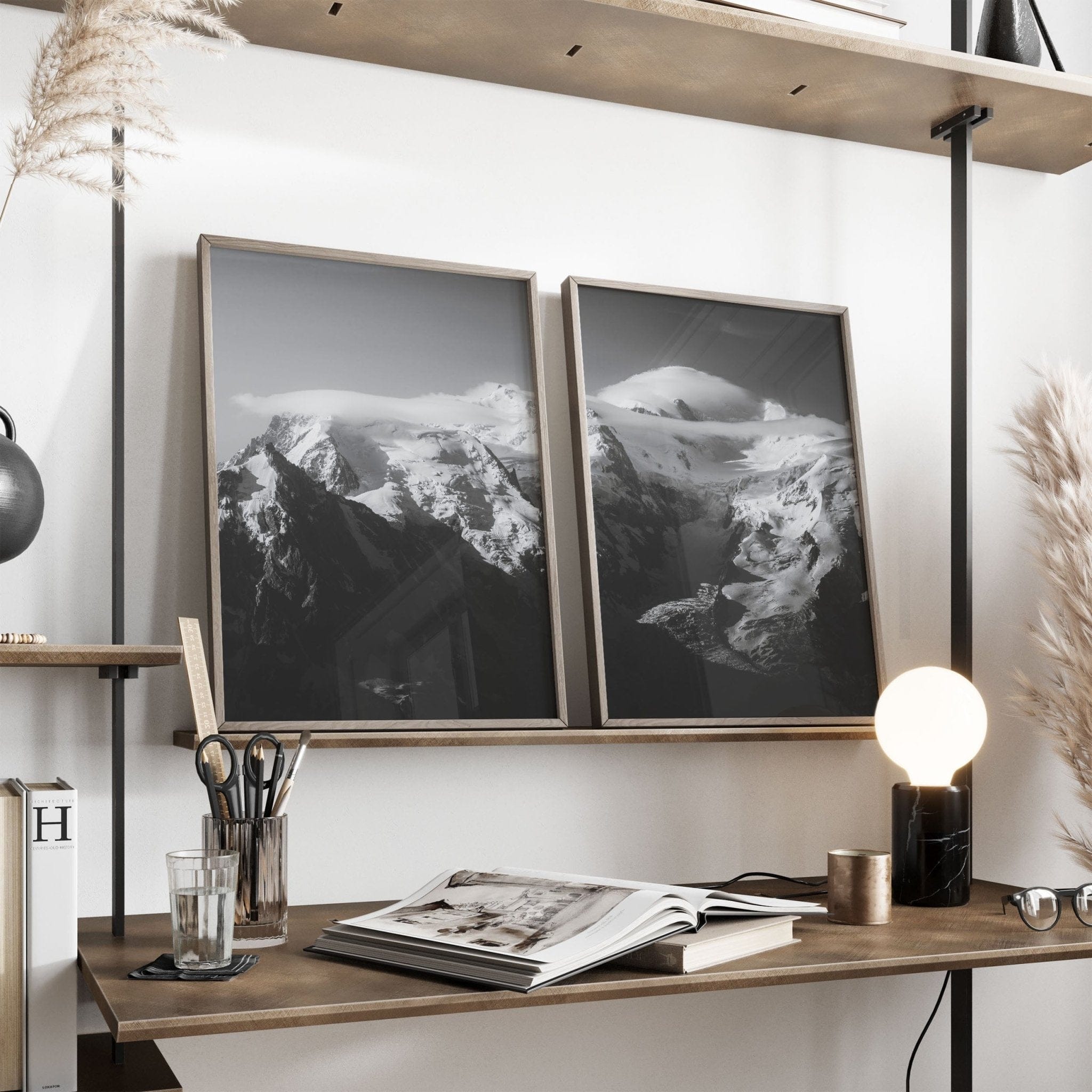 Aiguille du Midi, Mont Blanc – Chamonix, France (diptych – black & white) Chamonix Prints Diptych
