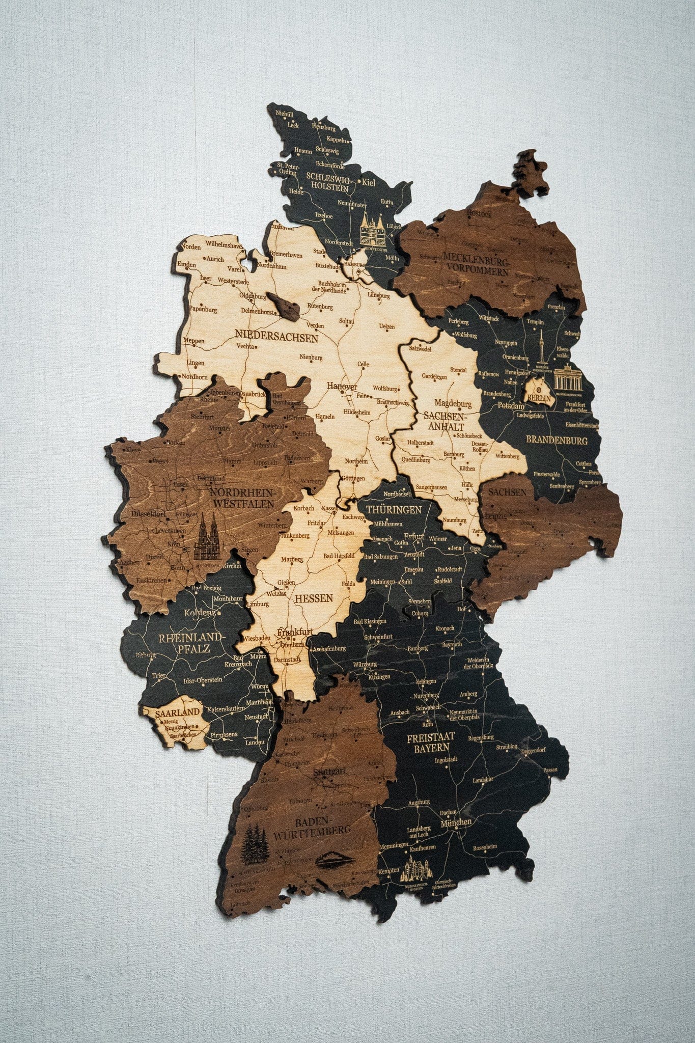 Deutschland 3D Holzkarte The5thFlavour 3D Wooden Country Maps
