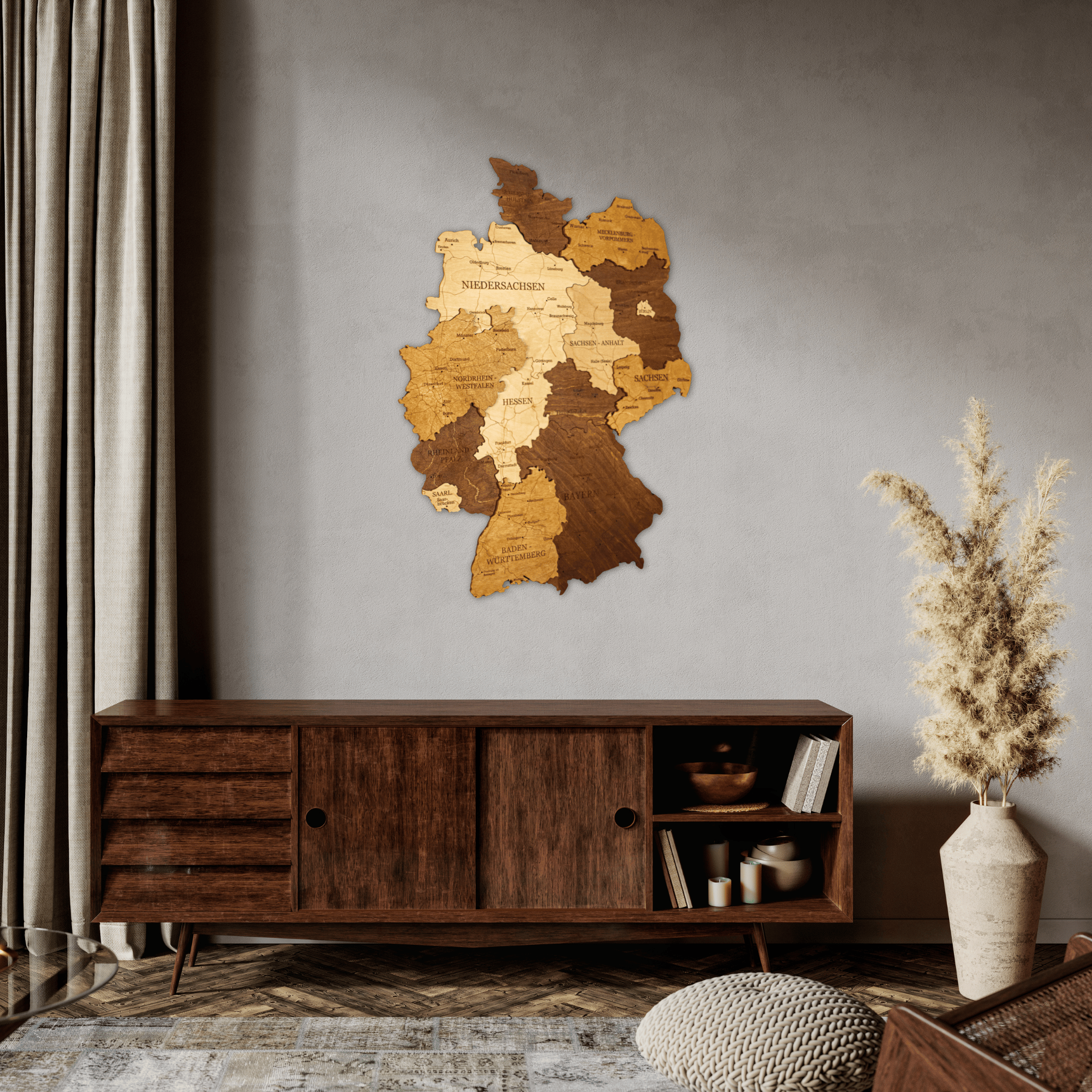 Deutschland 3D Holzkarte The5thFlavour 3D Wooden Country Maps LARGE: 85 × 70 cm [33.5 × 27.6 in] / Midnight Oak Brown / No Landmarks