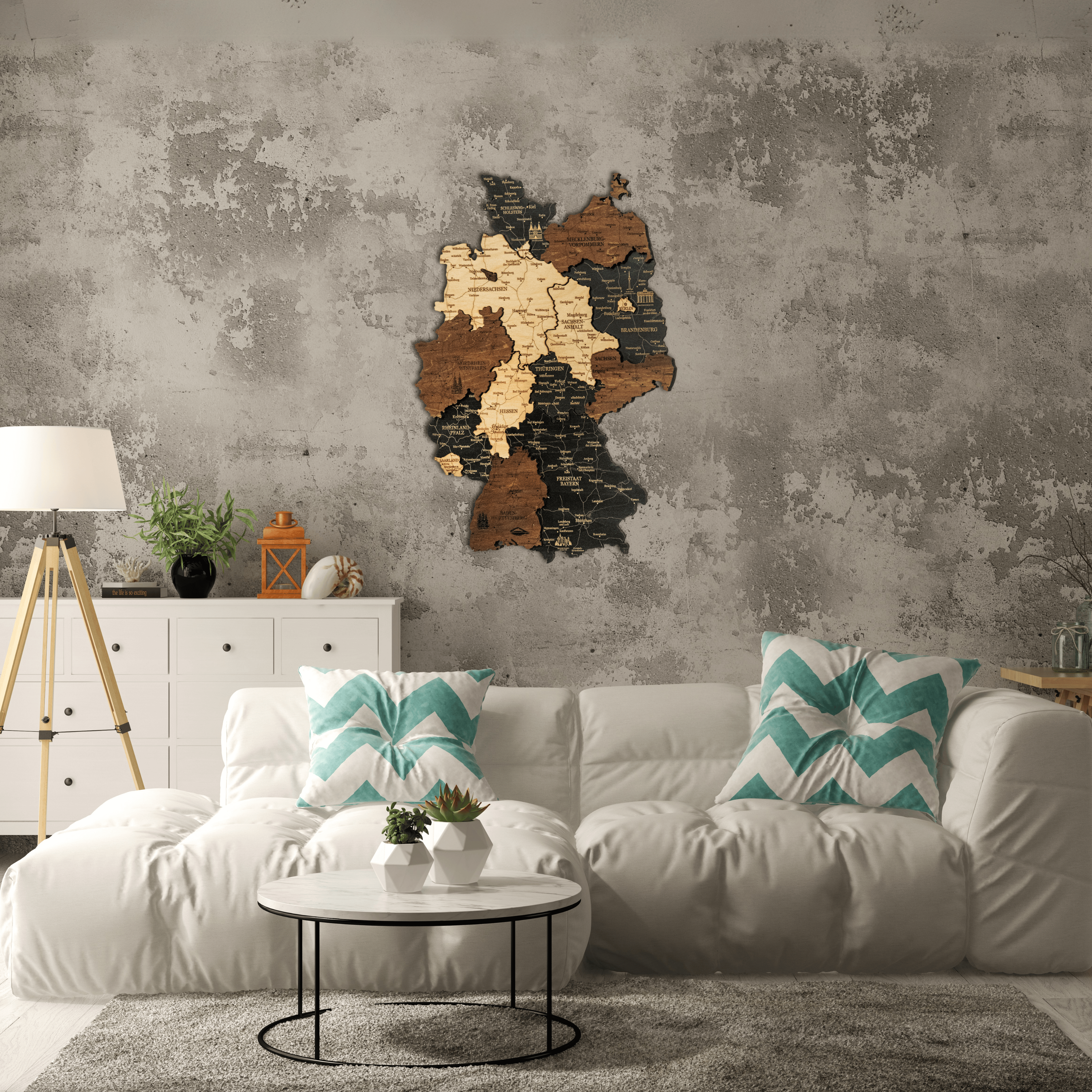 Deutschland 3D Holzkarte The5thFlavour 3D Wooden Country Maps LARGE: 85 × 70 cm [33.5 × 27.6 in] / Obsidian Black / No Landmarks