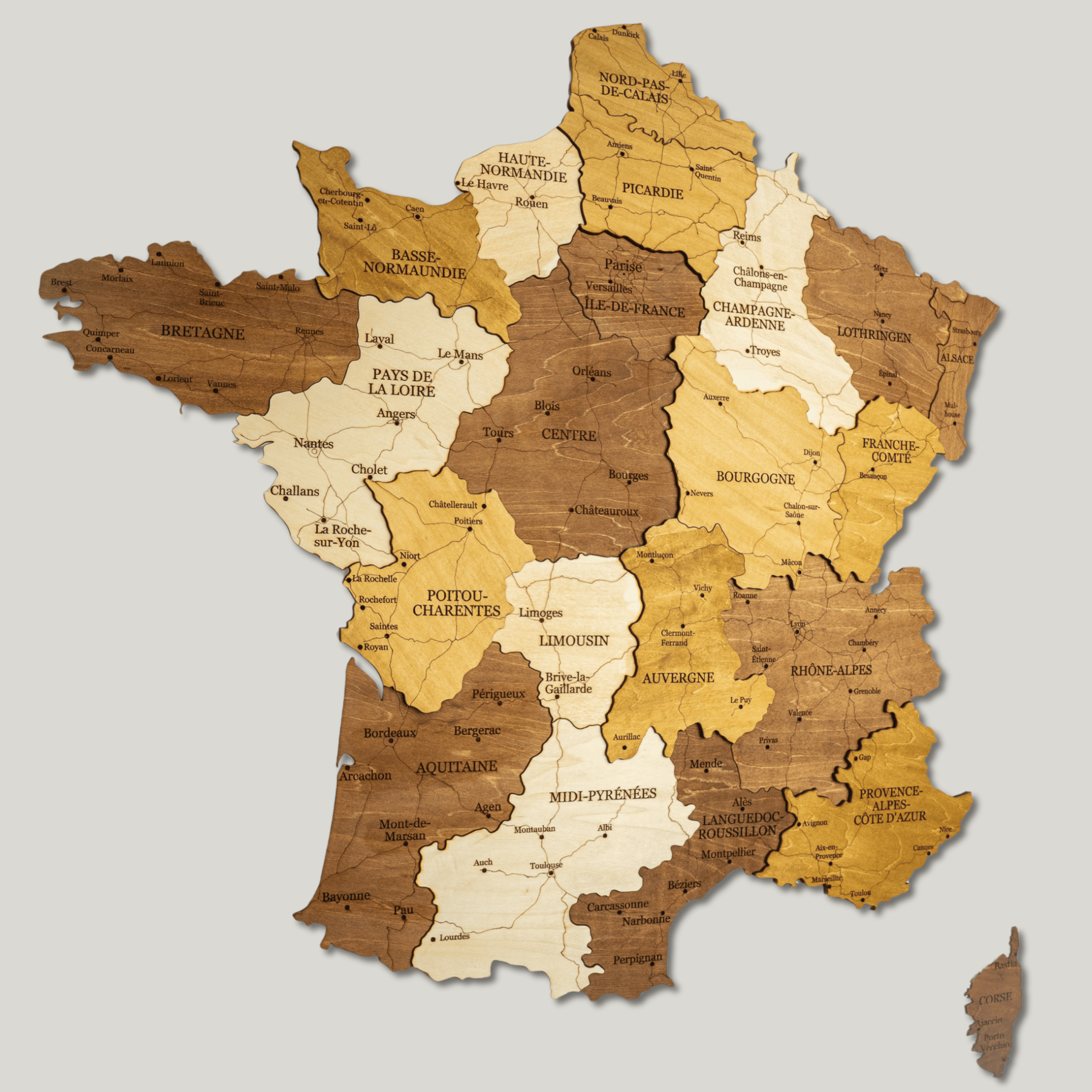 Frankreich 3D Holzkarte The5thFlavour 3D Wooden Country Maps