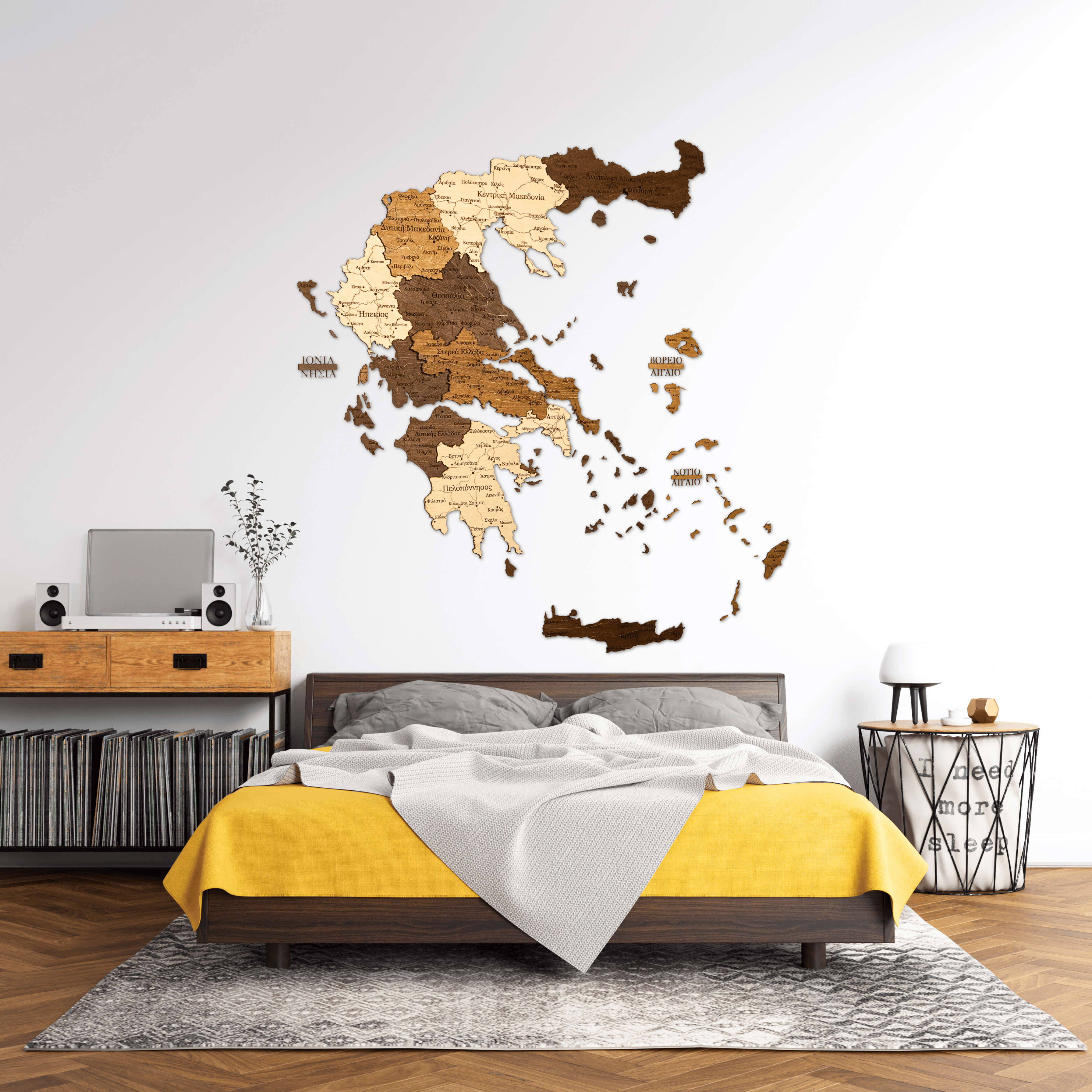 Griechenland 3D Holzkarte The5thFlavour 3D Wooden Country Maps Midnight Oak (Brown) / S: 45 × 45 cm (18" × 18")