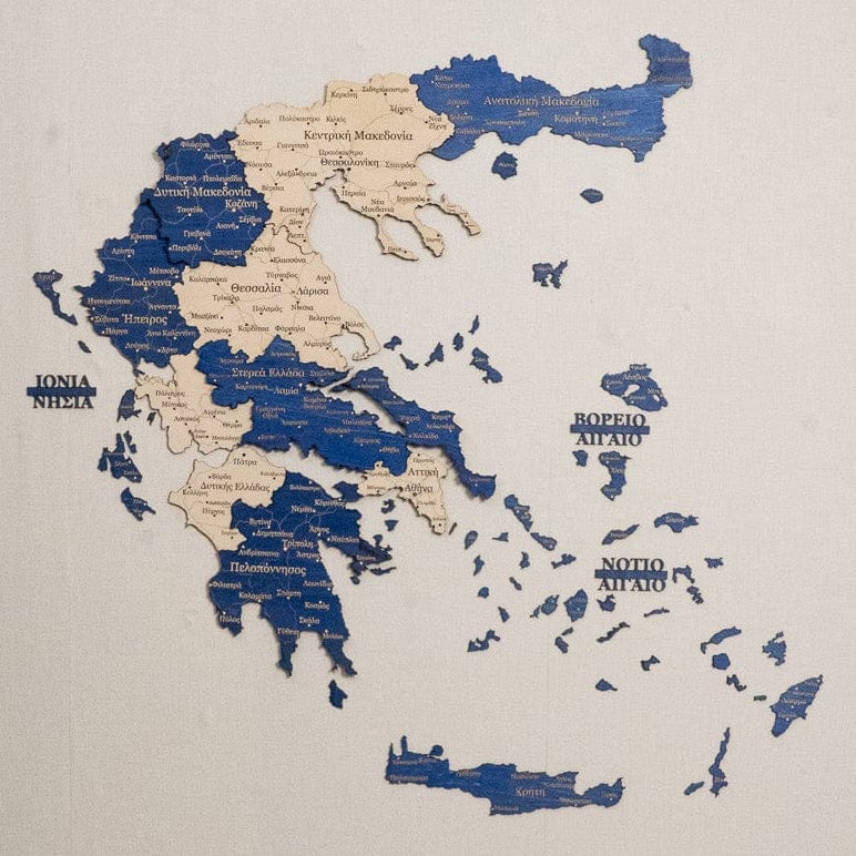 Griechenland 3D Holzkarte The5thFlavour 3D Wooden Country Maps Poseidon (Blue) / S: 45 × 45 cm (18" × 18")