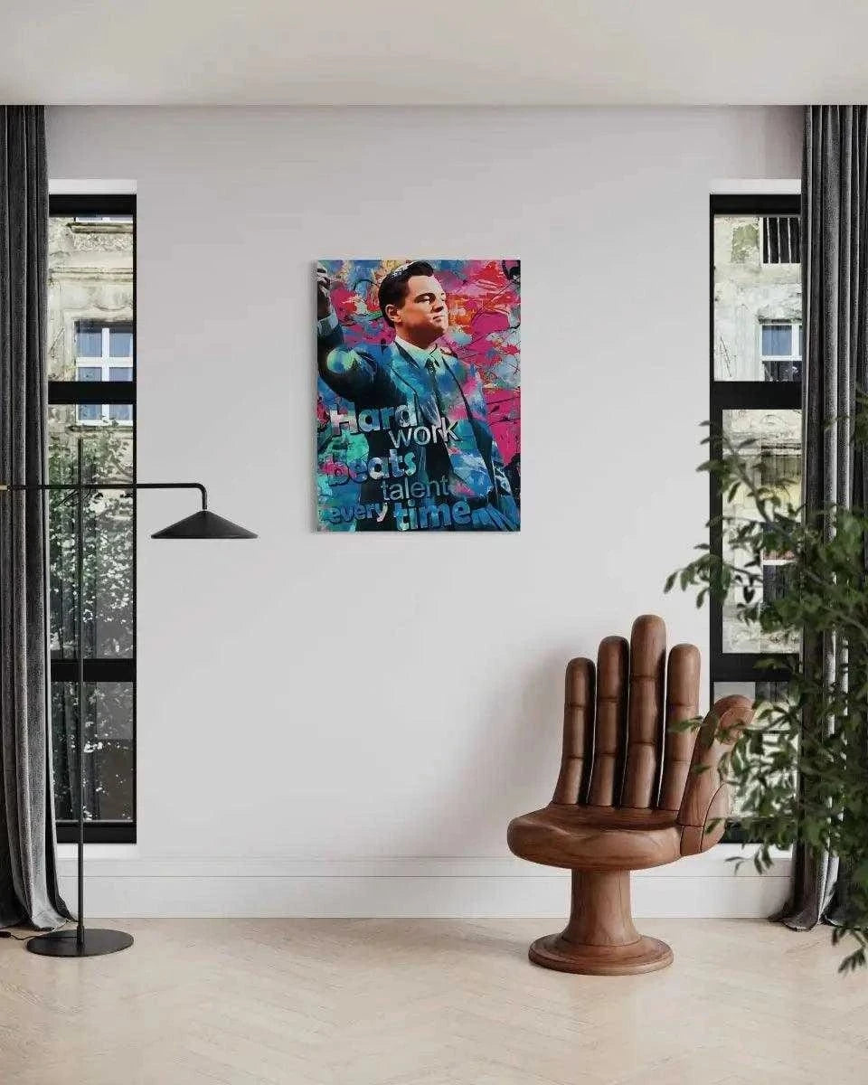 Hard Work Beats Talent - Jordan Belfort - Leinwandbild Pop Art SimpleCanvas Canvas