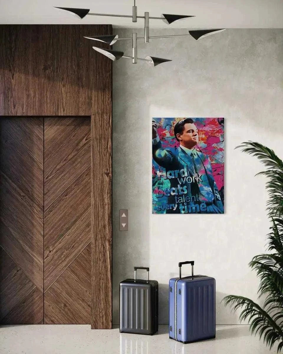 Hard Work Beats Talent - Jordan Belfort - Leinwandbild Pop Art SimpleCanvas Canvas