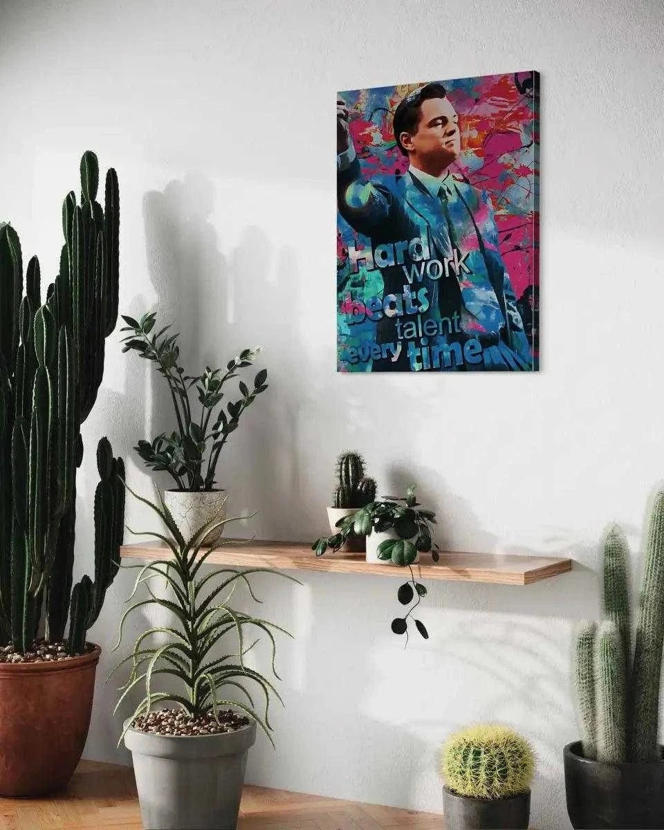 Hard Work Beats Talent - Jordan Belfort - Leinwandbild Pop Art SimpleCanvas Canvas