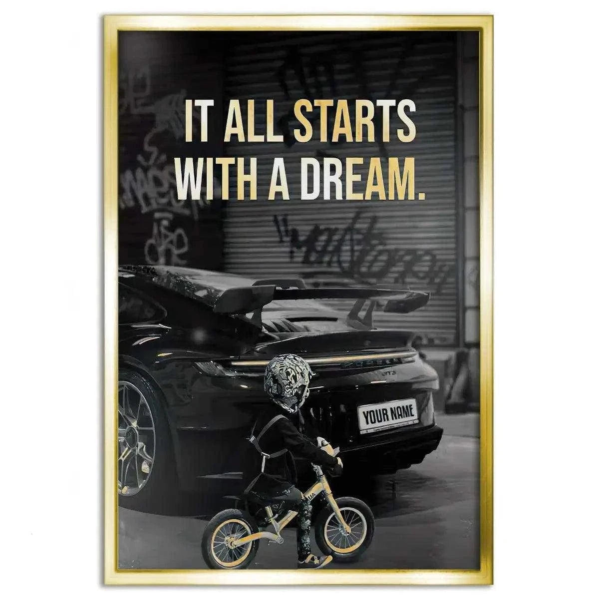 It all starts with a dream - Dein Wunschkennzeichen - Leinwandbild Motivation SimpleCanvas Canvas