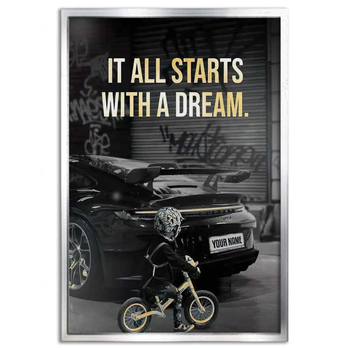 It all starts with a dream - Dein Wunschkennzeichen - Leinwandbild Motivation SimpleCanvas Canvas