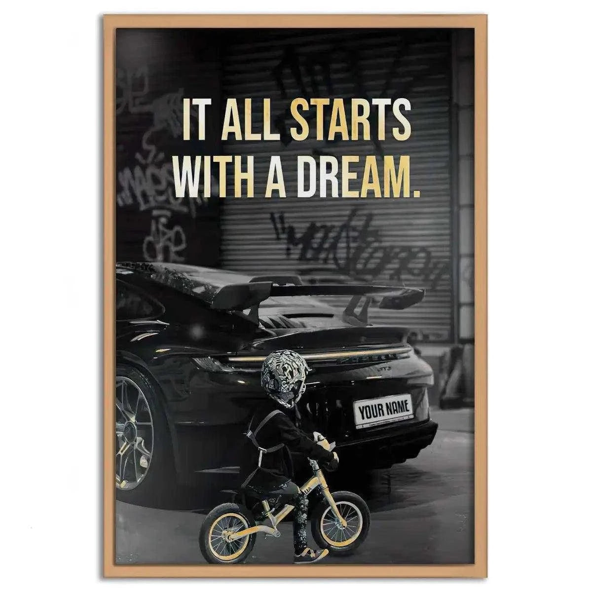 It all starts with a dream - Dein Wunschkennzeichen - Leinwandbild Motivation SimpleCanvas Canvas