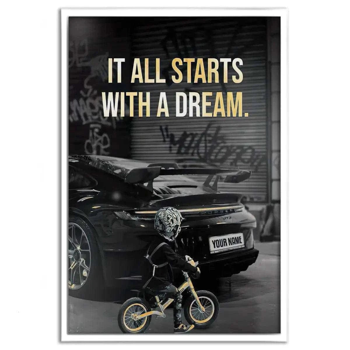 It all starts with a dream - Dein Wunschkennzeichen - Leinwandbild Motivation SimpleCanvas Canvas