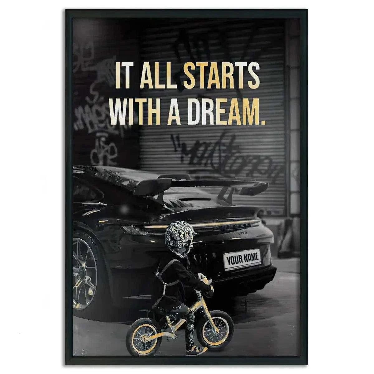It all starts with a dream - Dein Wunschkennzeichen - Leinwandbild Motivation SimpleCanvas Canvas