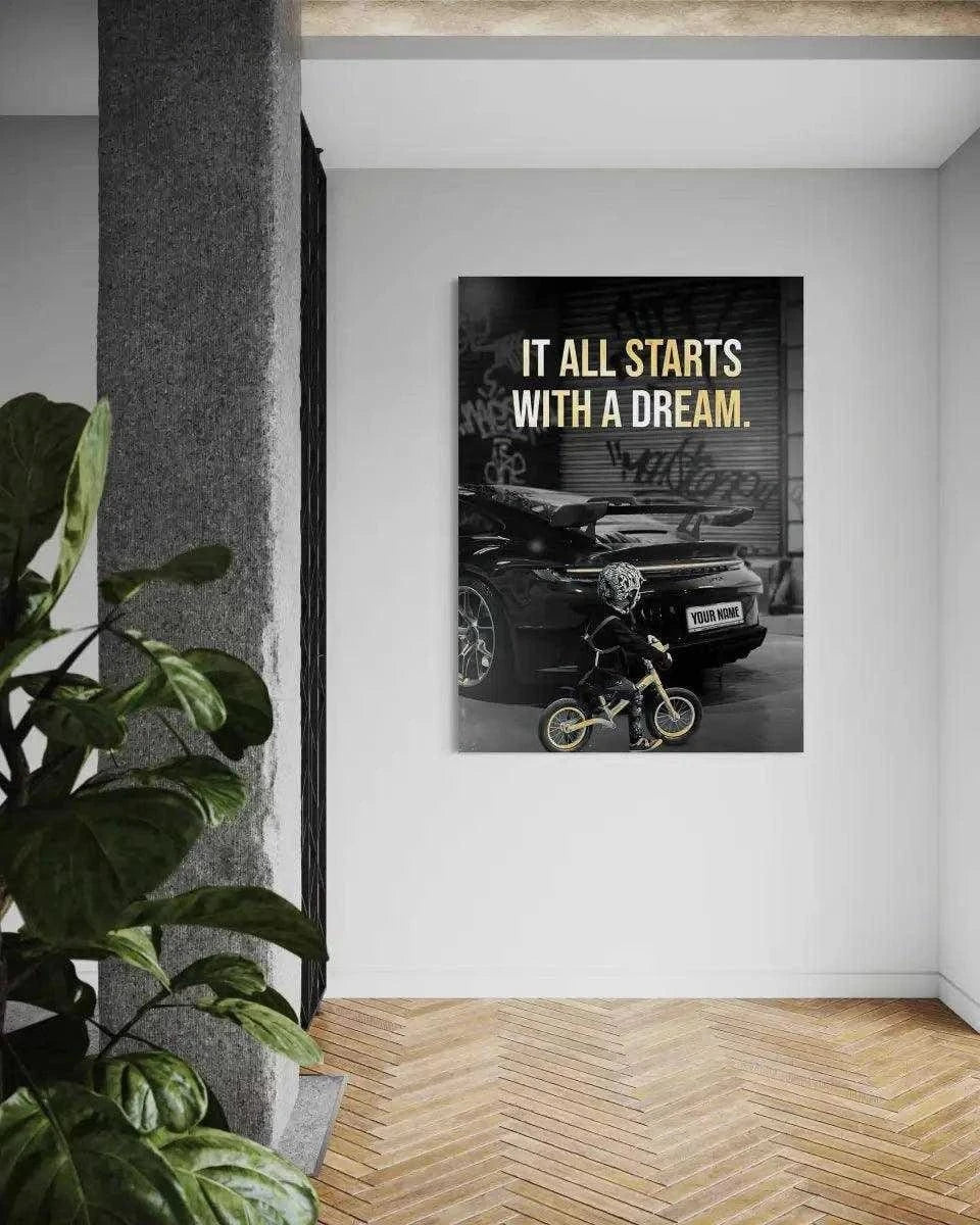 It all starts with a dream - Dein Wunschkennzeichen - Leinwandbild Motivation SimpleCanvas Canvas