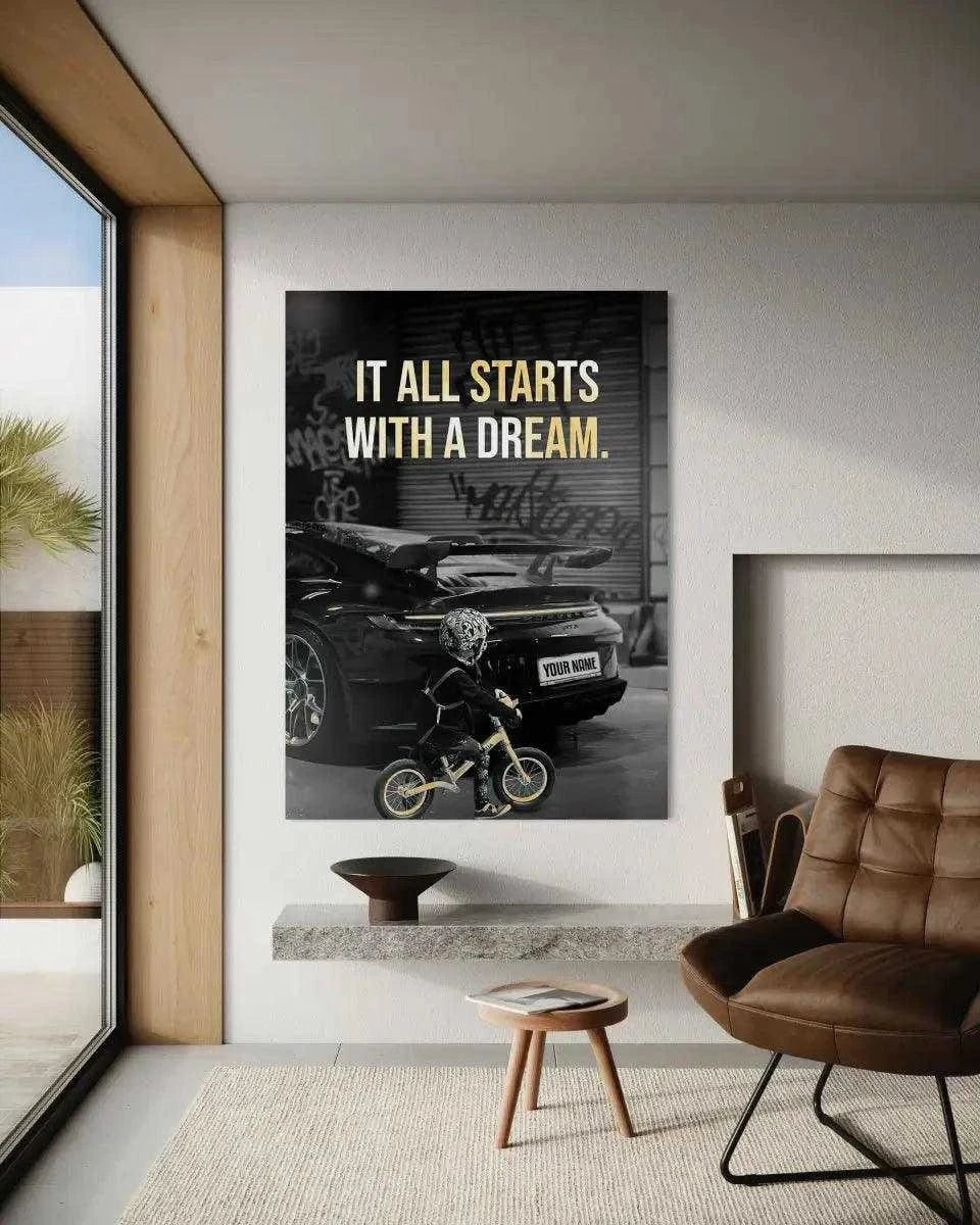 It all starts with a dream - Dein Wunschkennzeichen - Leinwandbild Motivation SimpleCanvas Canvas