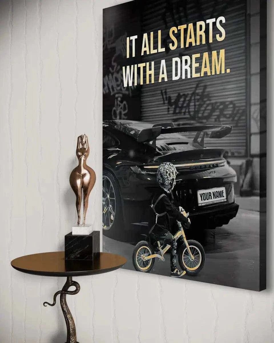 It all starts with a dream - Dein Wunschkennzeichen - Leinwandbild Motivation SimpleCanvas Canvas