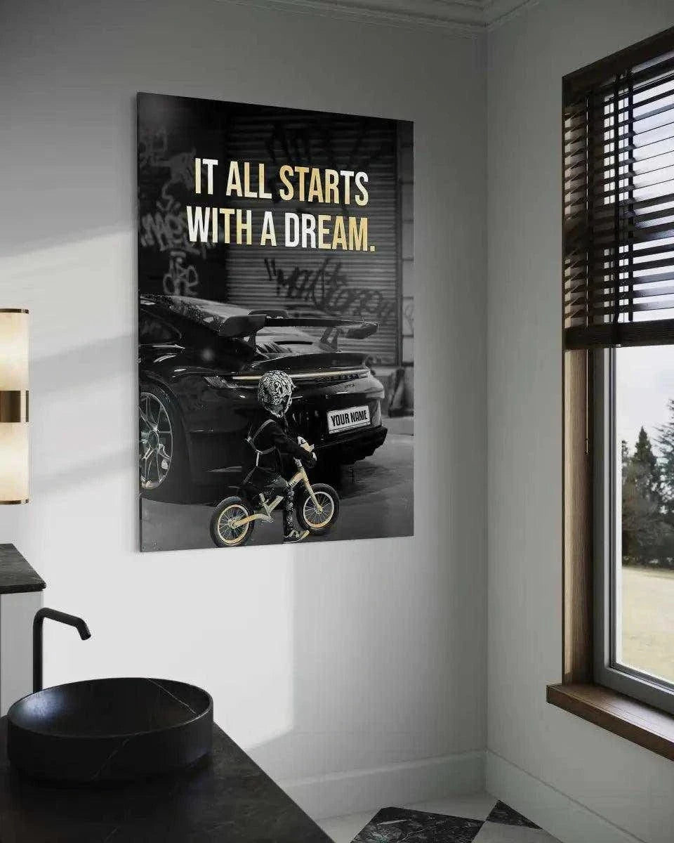 It all starts with a dream - Dein Wunschkennzeichen - Leinwandbild Motivation SimpleCanvas Canvas