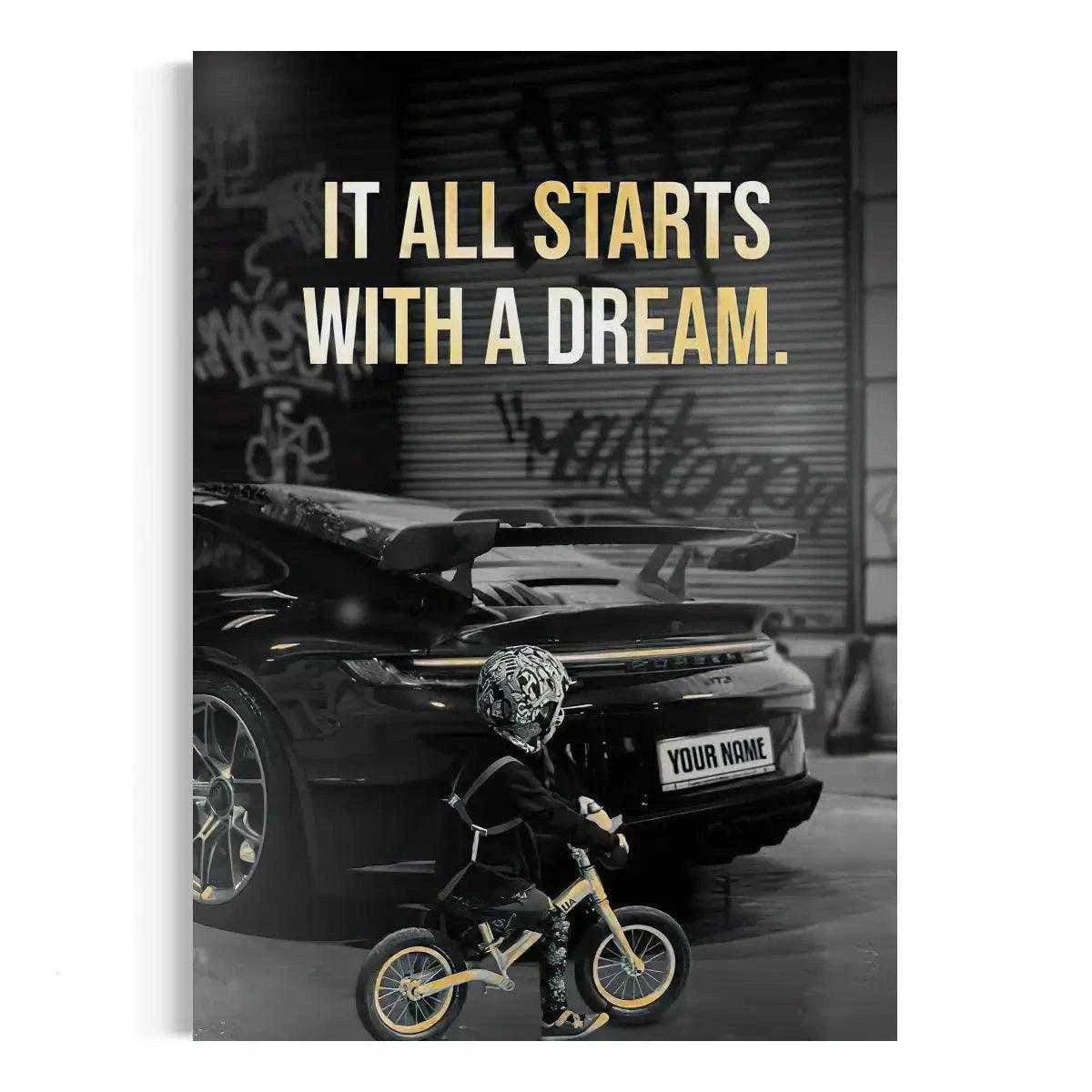 It all starts with a dream - Dein Wunschkennzeichen - Leinwandbild Motivation SimpleCanvas Canvas