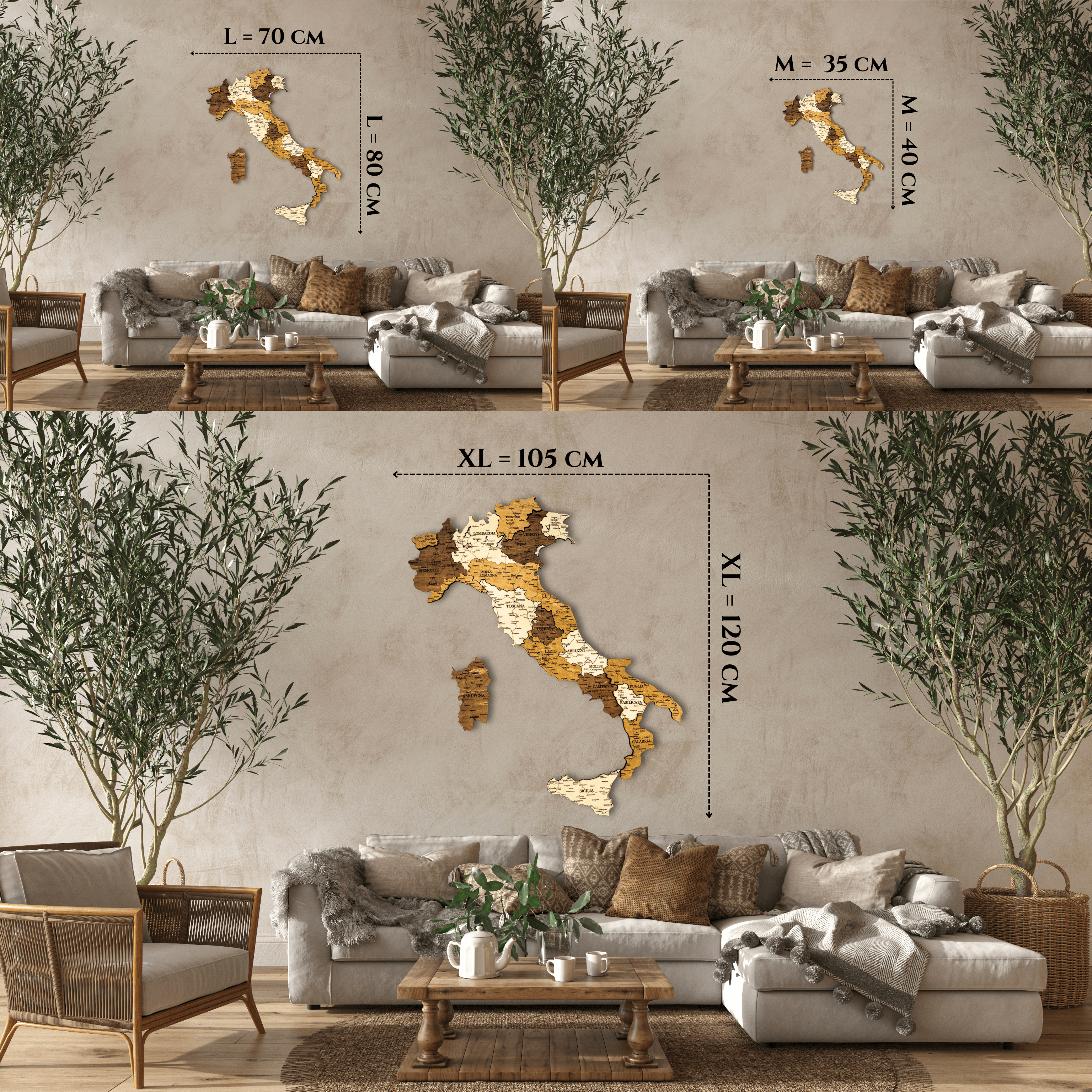 Italien 3D Holzkarte The5thFlavour 3D Wooden Country Maps