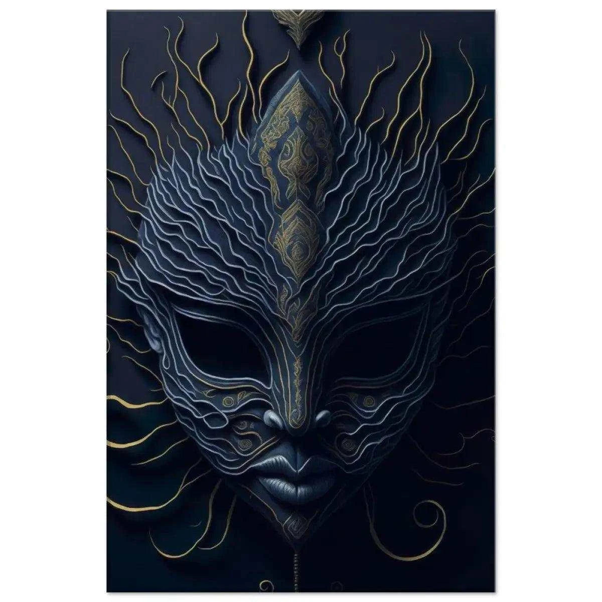 Mask of Vengeance - Leinwandbild Japanisch - - 120x160 cm 150x200 cm 20x30 cm 40x60 cm 60x90 cm 80x120 cm Art Collection bilder japan black canvas Cultural Enthusiasts dark blue and navy Foto auf Leinwand Gift golden Home Decor japan landscape japanese canvas japanese wall art japanese wallart japanische wanddeko japanische Wandkunst leinwandbilder leinwandbilder japanisch leinwanddeko patterned wall art wandbilder