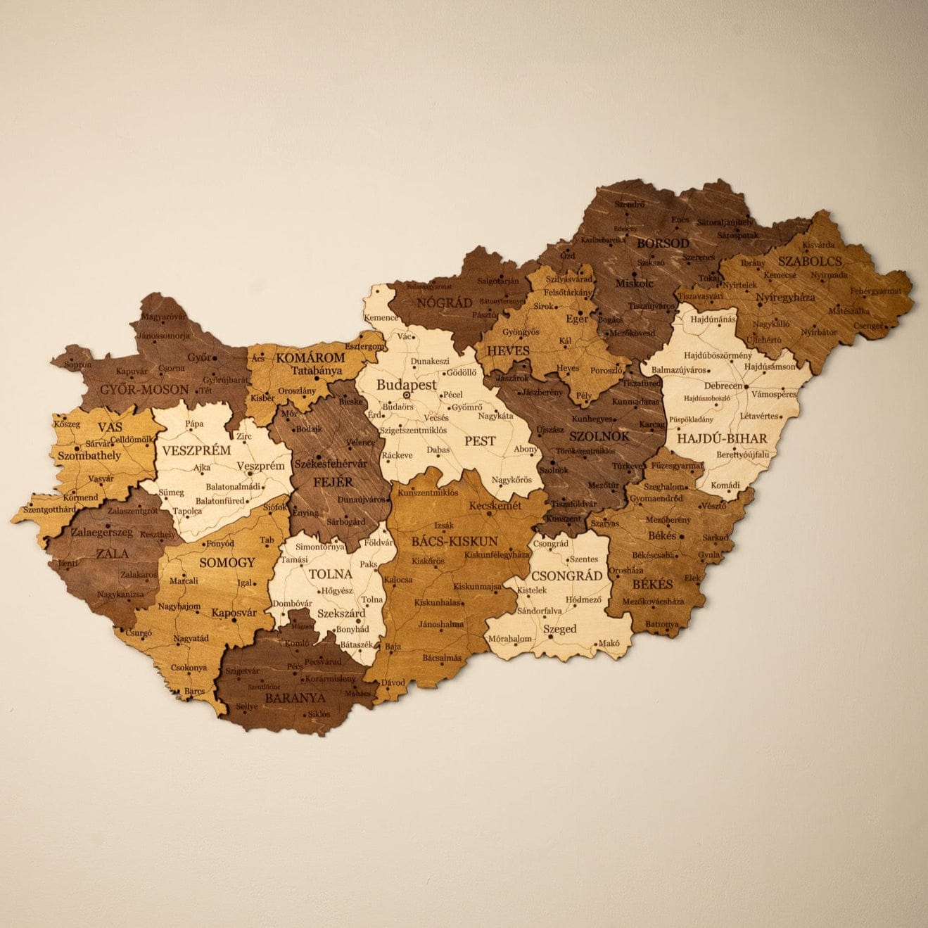 Ungarn 3D Holzkarte The5thFlavour 3D Wooden Country Maps