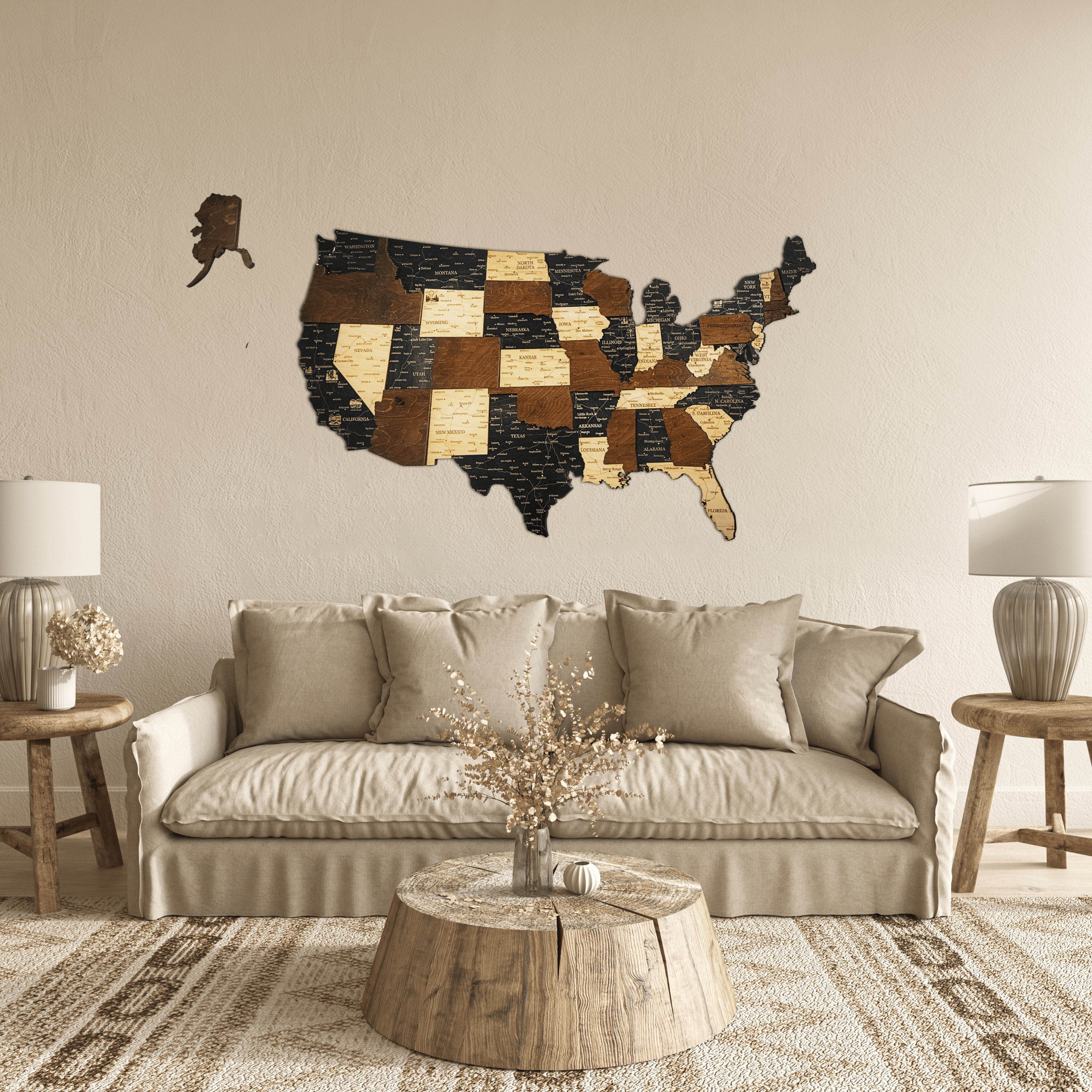USA 3D Holzkarte The5thFlavour 3D Wooden Country Maps