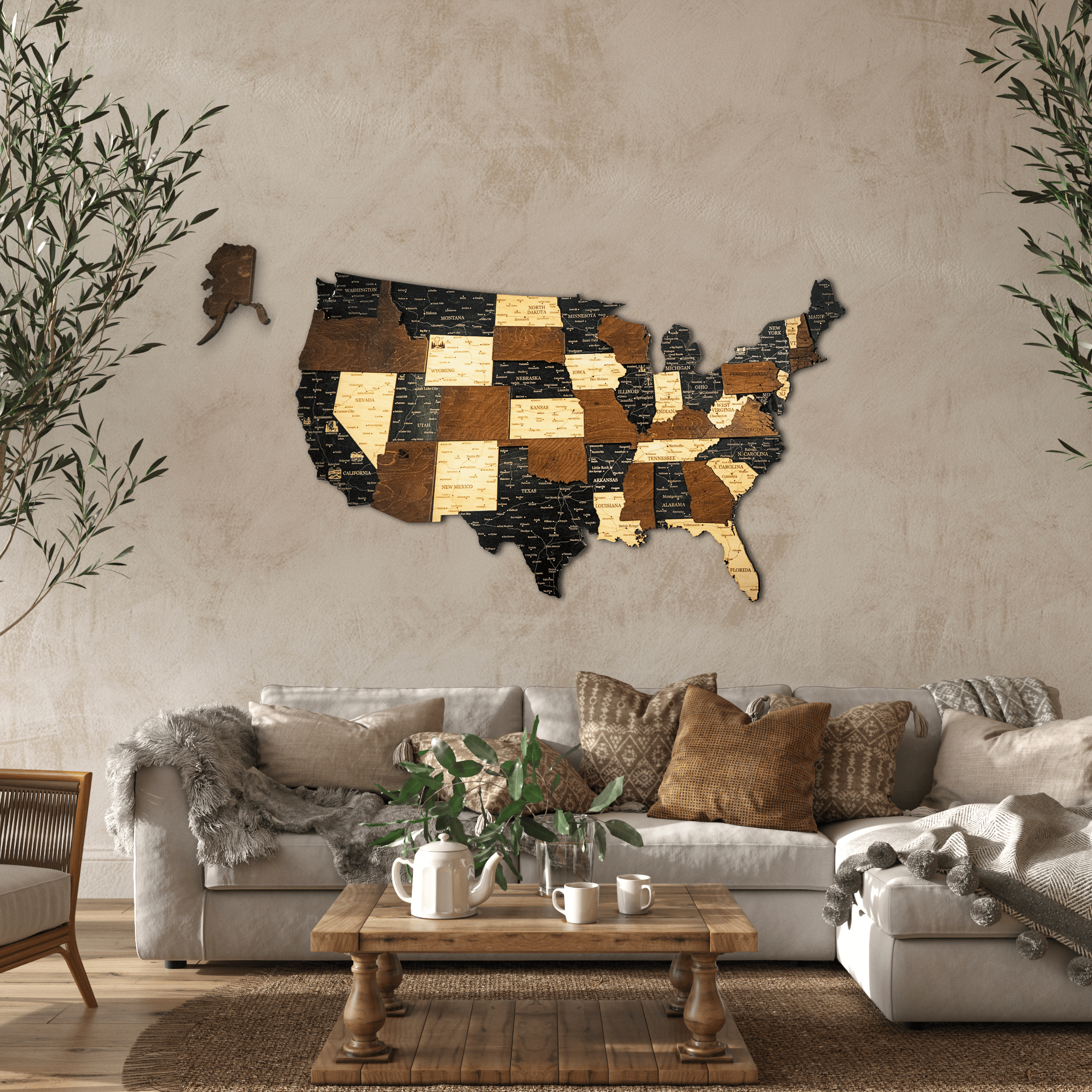 USA 3D Holzkarte The5thFlavour 3D Wooden Country Maps