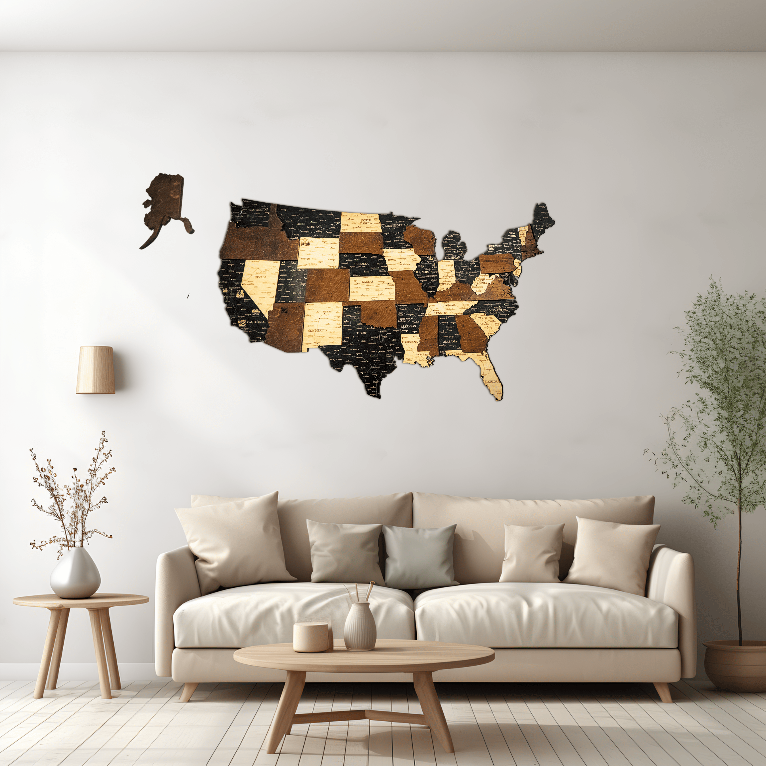 USA 3D Holzkarte The5thFlavour 3D Wooden Country Maps MEDIUM: 50 × 35 cm [19.7 × 13.8 in] / No Landmarks Included